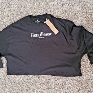 NWT Woman's Sz L Long Sleeve Drop Shoulder Black Cropped GENTILLESSE T-Shirt